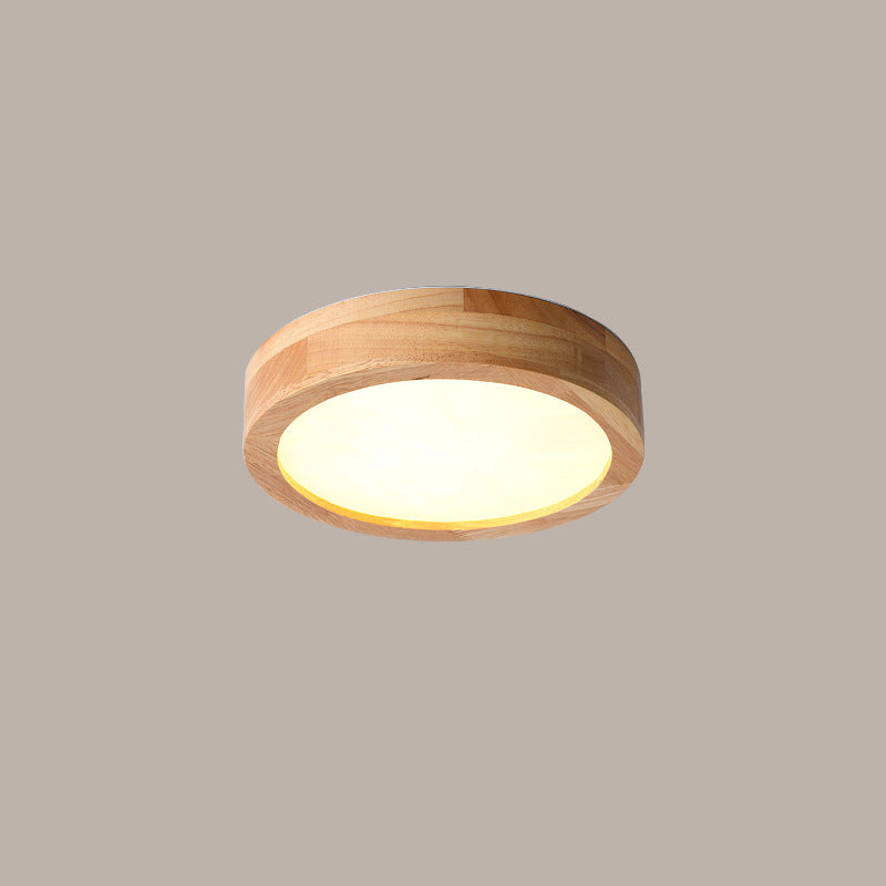 Round Semi Flush Ceiling Light Modern Style Wooden 1-Light Semi Mount Lighting