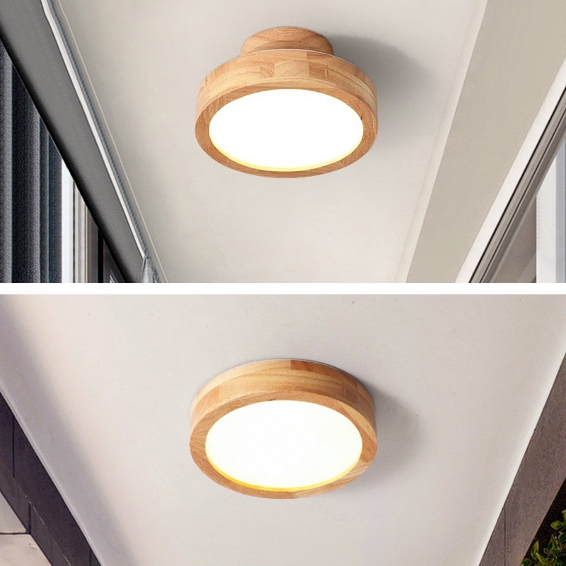 Round Semi Flush Ceiling Light Modern Style Wooden 1-Light Semi Mount Lighting