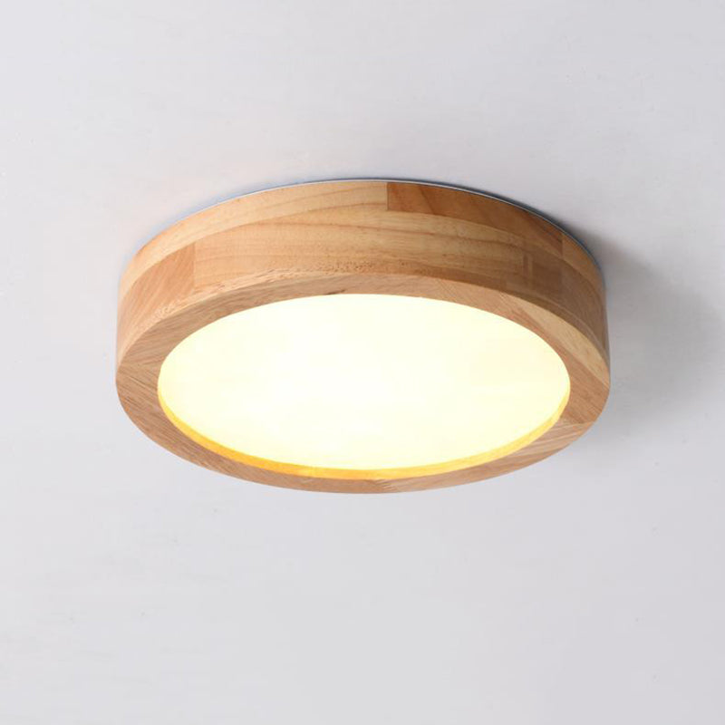 Round Semi Flush Ceiling Light Modern Style Wooden 1-Light Semi Mount Lighting