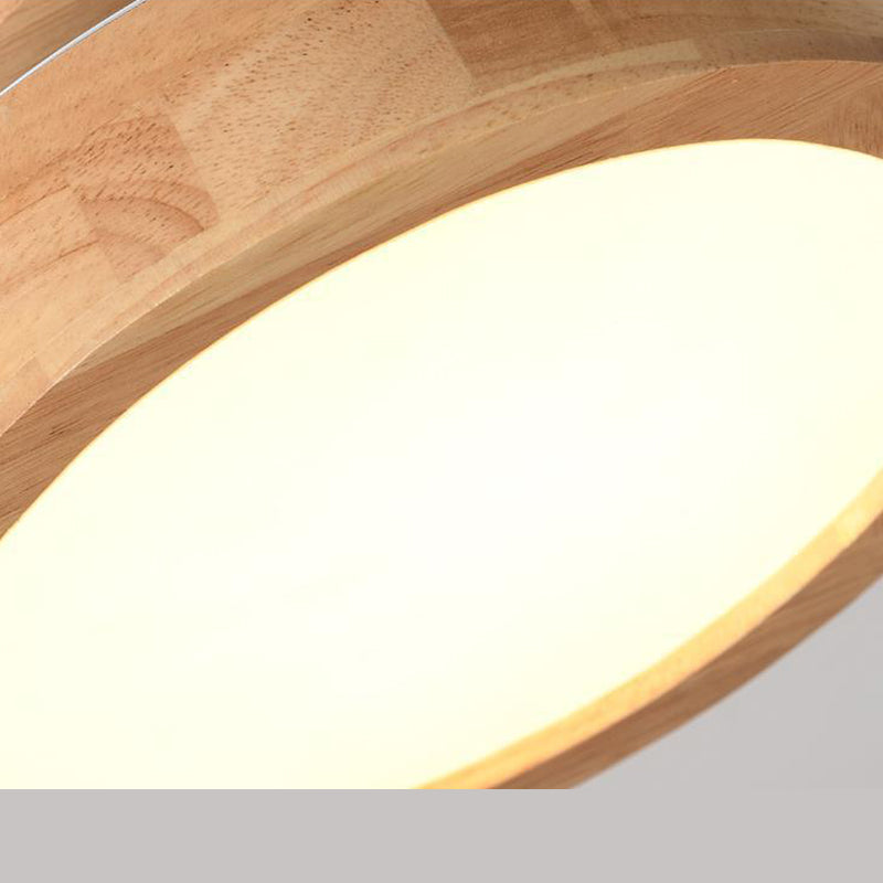 Round Semi Flush Ceiling Light Modern Style Wooden 1-Light Semi Mount Lighting