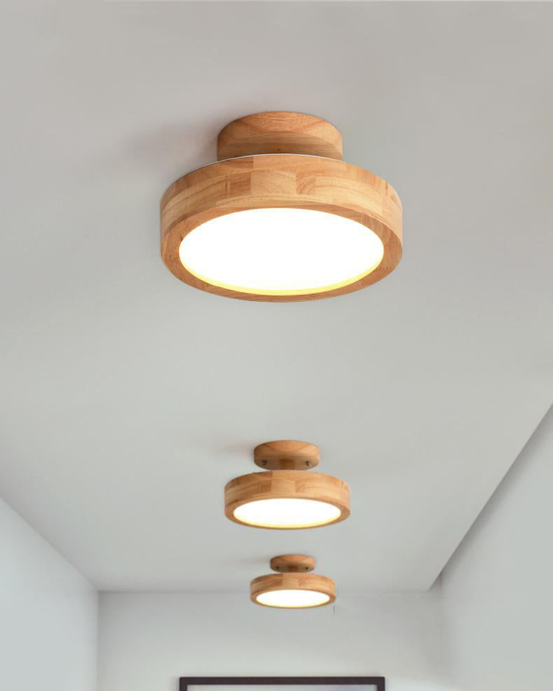 Round Semi Flush Ceiling Light Modern Style Wooden 1-Light Semi Mount Lighting