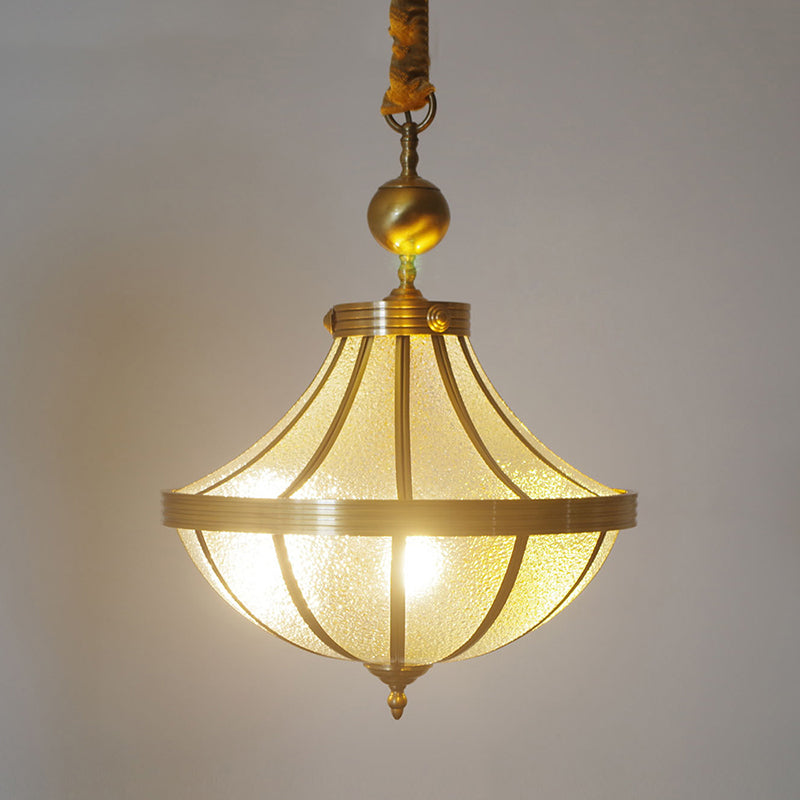 Jar Pendant Chandelier Traditional Frosted Glass 3 Bulbs Brass Hanging Lamp for Bedroom