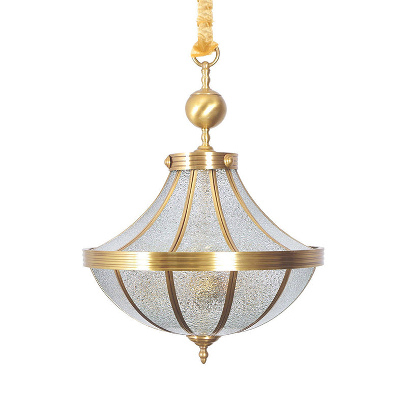 Jar Pendant Chandelier Traditional Frosted Glass 3 Bulbs Brass Hanging Lamp for Bedroom