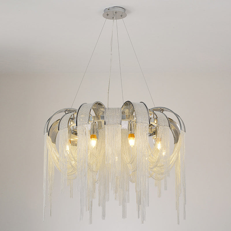 Postmodern Aluminum Hanging Light Fixtures Tassel Sockets Chandelier for Living Room