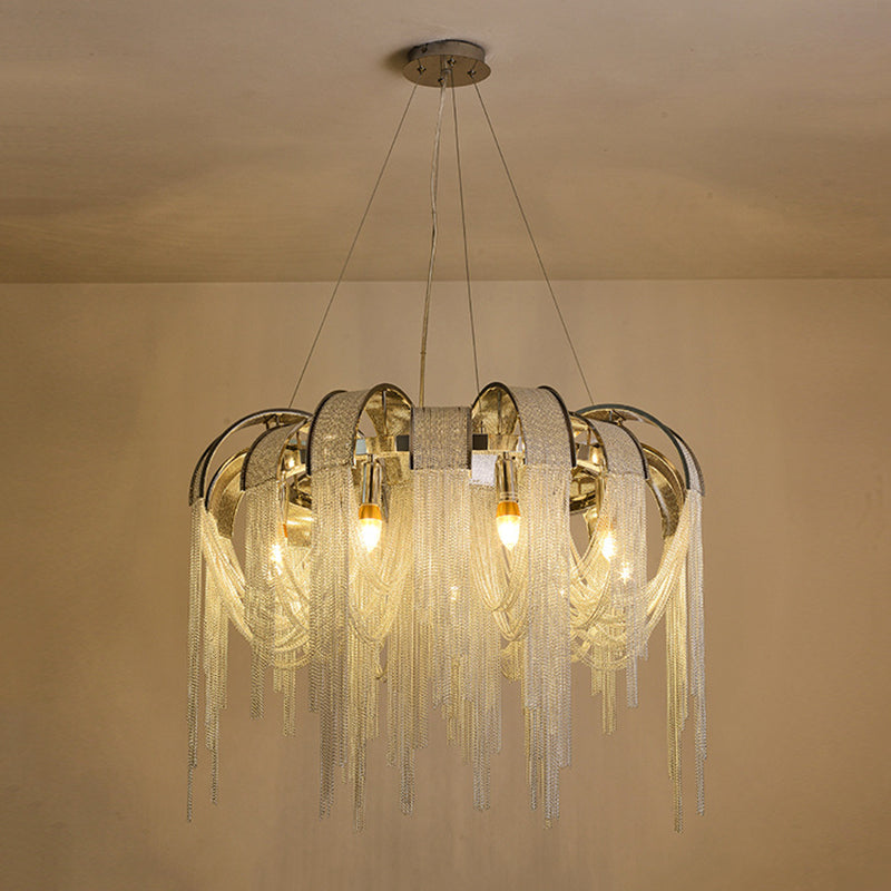 Postmodern Aluminum Hanging Light Fixtures Tassel Sockets Chandelier for Living Room