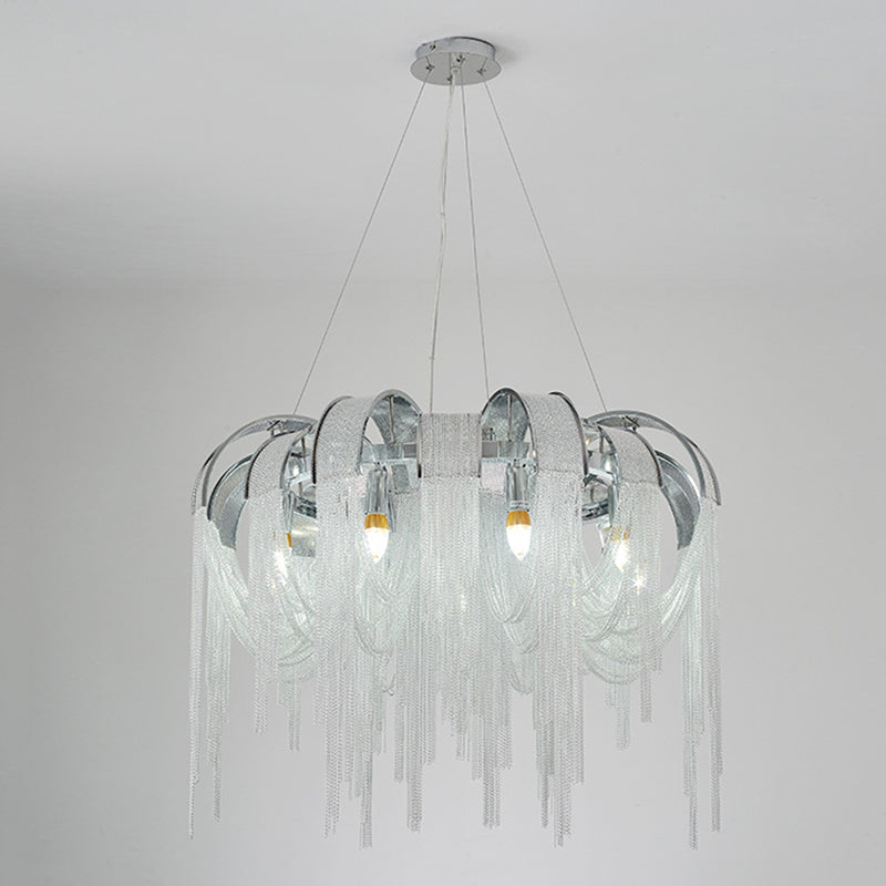 Postmodern Aluminum Hanging Light Fixtures Tassel Sockets Chandelier for Living Room