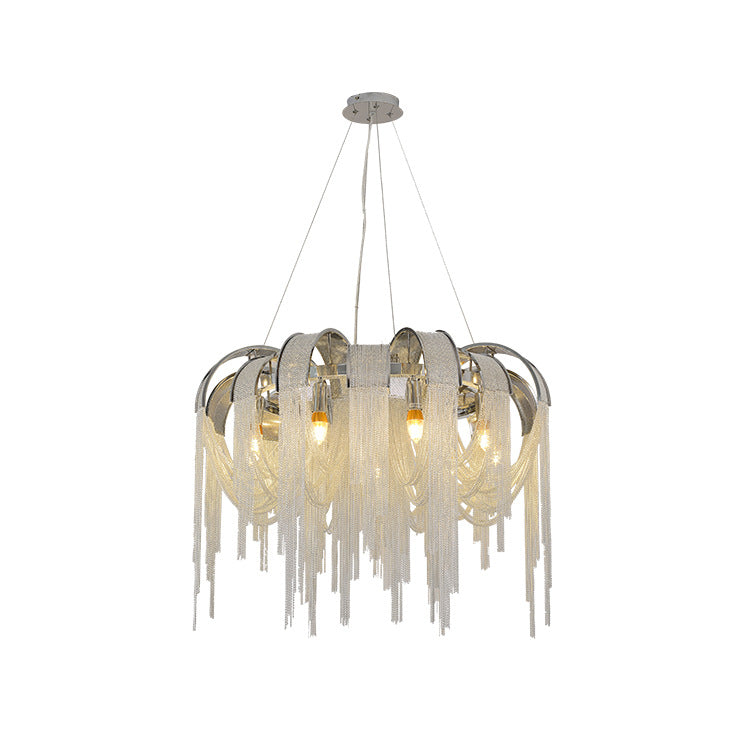 Postmodern Aluminum Hanging Light Fixtures Tassel Sockets Chandelier for Living Room