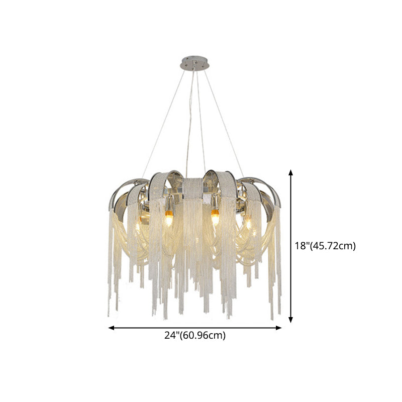 Postmodern Aluminum Hanging Light Fixtures Tassel Sockets Chandelier for Living Room