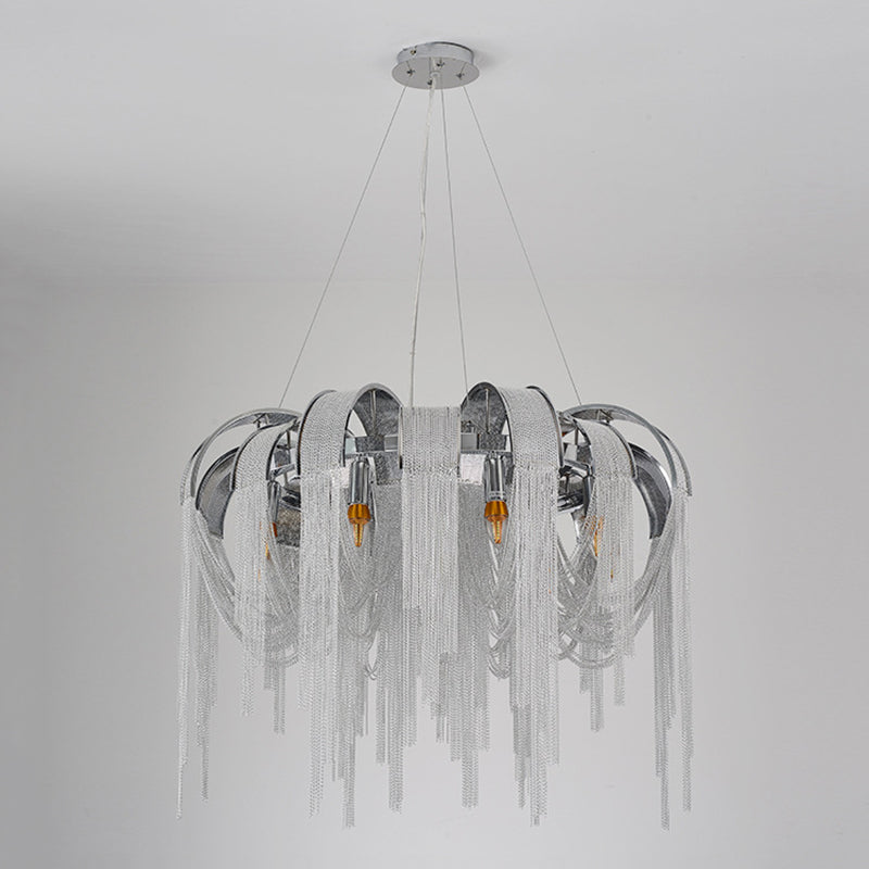 Postmodern Aluminum Hanging Light Fixtures Tassel Sockets Chandelier for Living Room