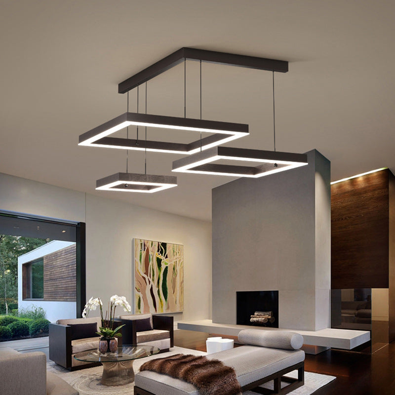 Modern 3-Tier LED Hanging Ceiling Lights Black Metal Pendant Chandelier