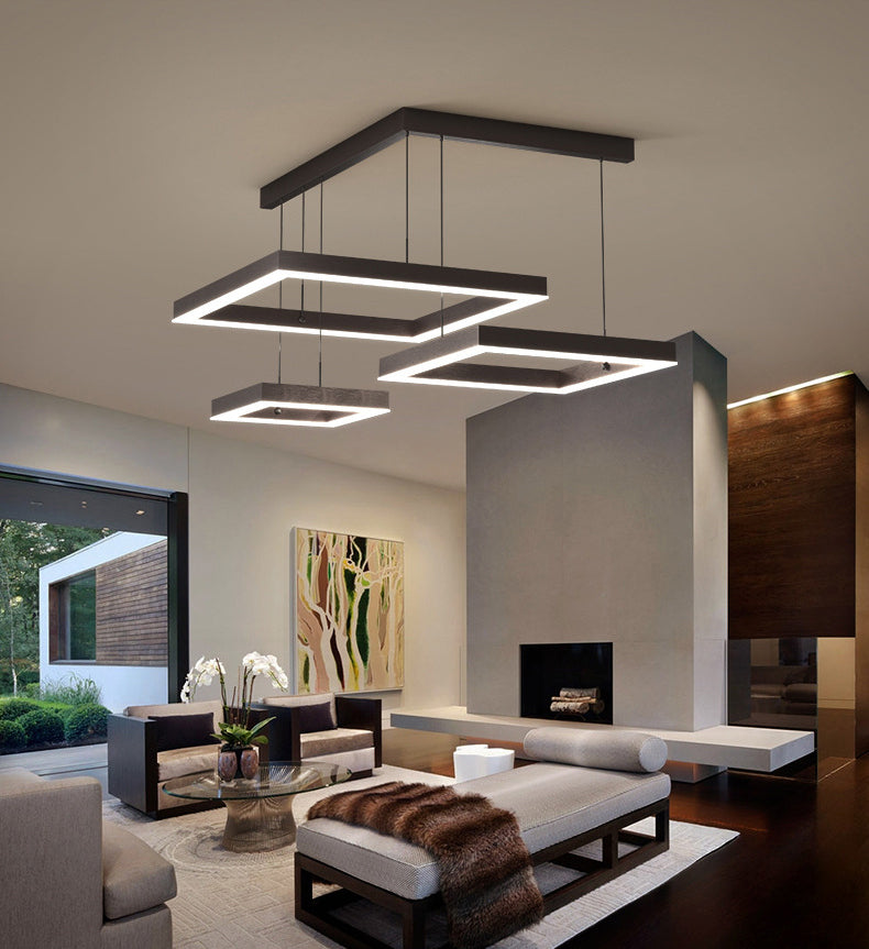 Modern 3-Tier LED Hanging Ceiling Lights Black Metal Pendant Chandelier