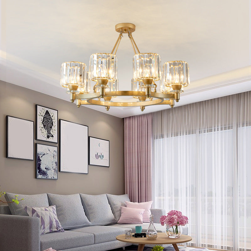 Crystal Ceiling Hung Fixtures Contemporary Circle Wheel Pendant Lighting for Living Room