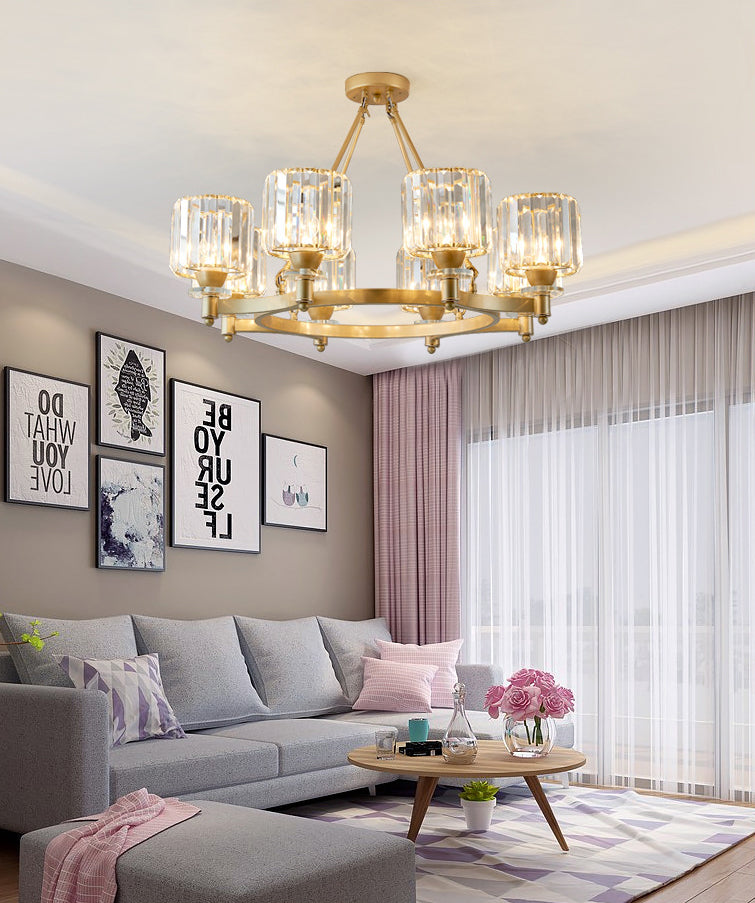 Crystal Ceiling Hung Fixtures Contemporary Circle Wheel Pendant Lighting for Living Room