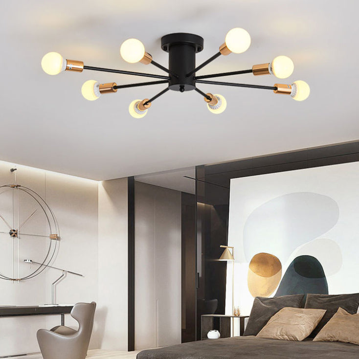 Bare Lampe Sputnik Deckenleuchte im industriellen Retro -Stil Schmiedeeisen halb Flush Mount