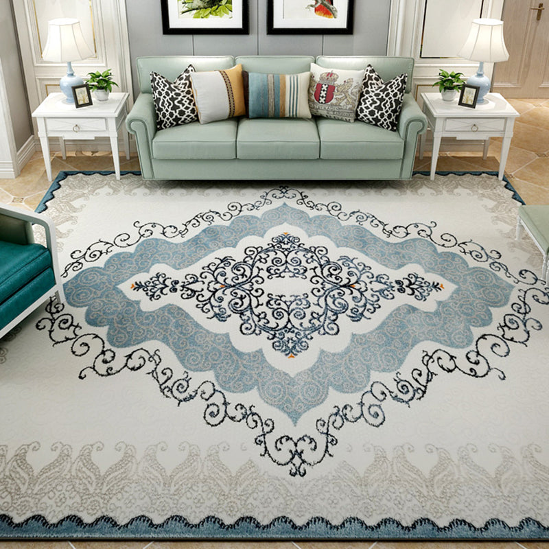 Traditional Blue Area Rug Antique Pattern Polyester Rug Stain Resistant Rug for HOme Decor