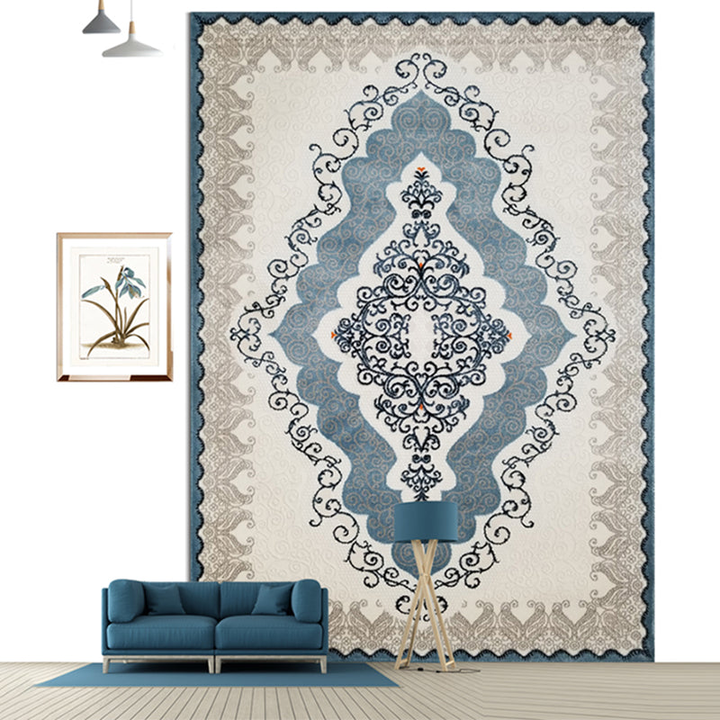 Traditional Blue Area Rug Antique Pattern Polyester Rug Stain Resistant Rug for HOme Decor