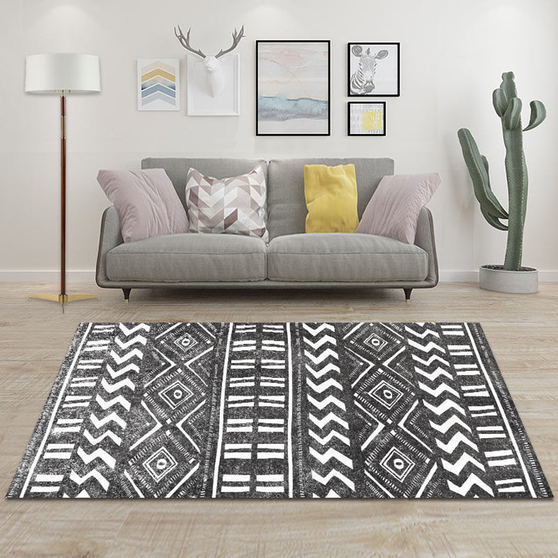 Bohemian Minimalist Tribal Print Rug Polyester Carpet Stain Resistant Indoor Rug for Living Room