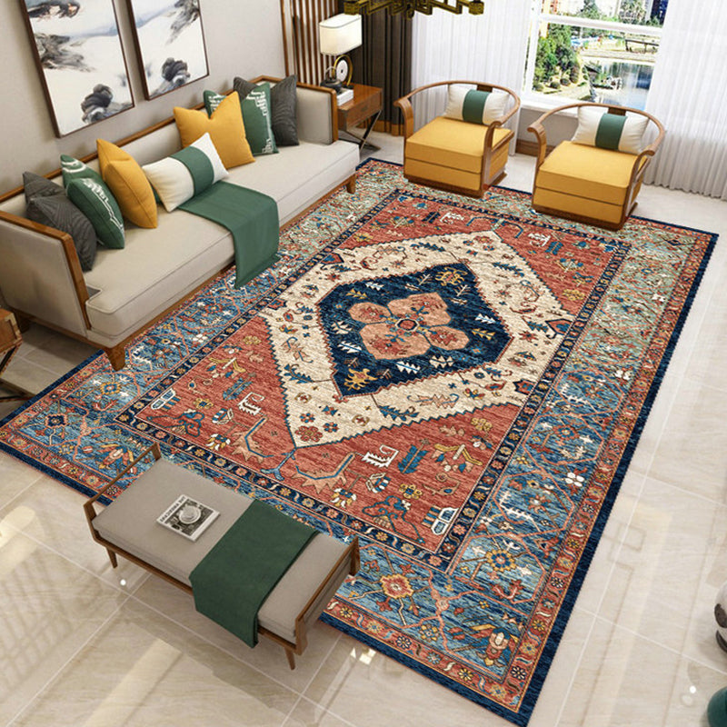 Antique Carpet Floral Print Retro Polyester Indoor Rug Washable Carpet with Non-Slip Backing