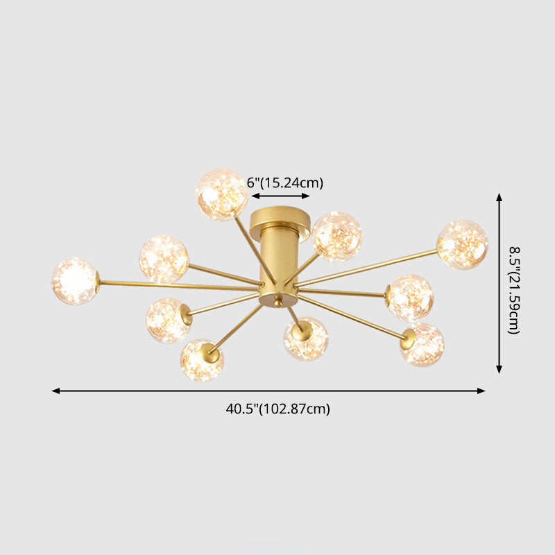 Luz de techo de LED radial de lujo moderno de hierro forjado Semi Flush Monte con sombra de vidrio