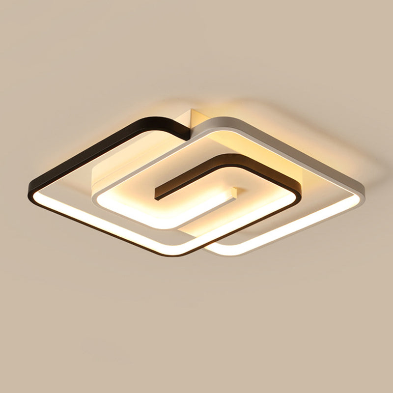 Moderne Square Flush Mount Deckenleuchten Aluminium Schwarz LED Halbblüte Deckenleuchten