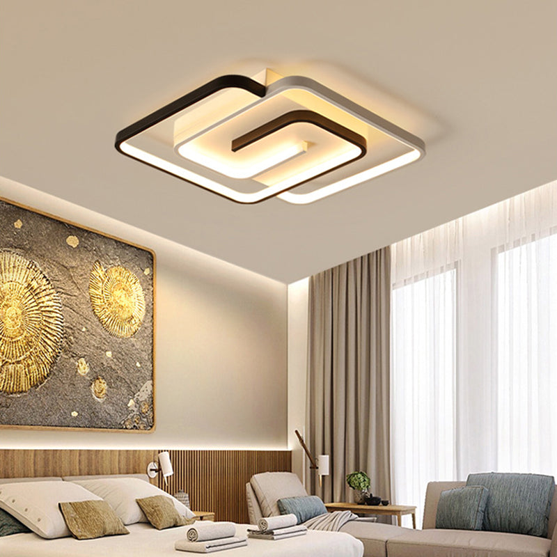 Modern Style Square Flush Mount Ceiling Lights Aluminum Black Led Semi Flush Ceiling Lights