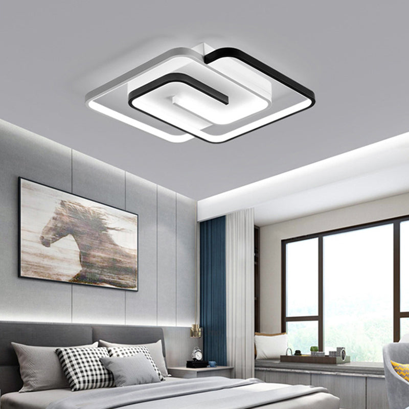 Modern Style Square Flush Mount Ceiling Lights Aluminum Black Led Semi Flush Ceiling Lights