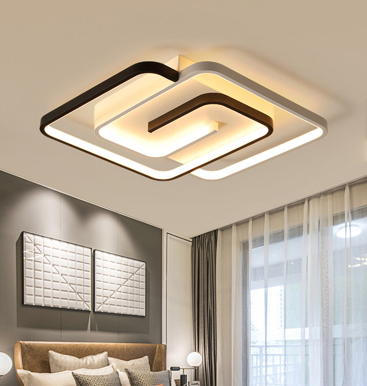 Moderne Square Flush Mount Deckenleuchten Aluminium Schwarz LED Halbblüte Deckenleuchten