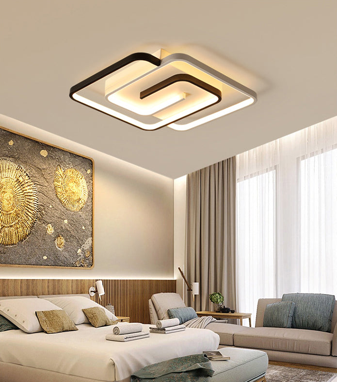 Modern Style Square Flush Mount Ceiling Lights Aluminum Black Led Semi Flush Ceiling Lights