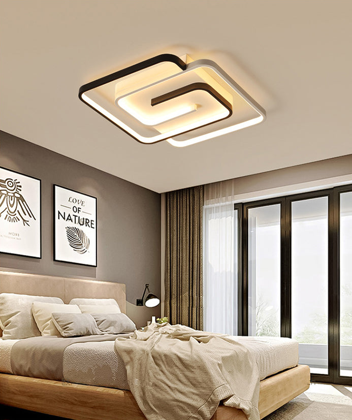 Modern Style Square Flush Mount Ceiling Lights Aluminum Black Led Semi Flush Ceiling Lights