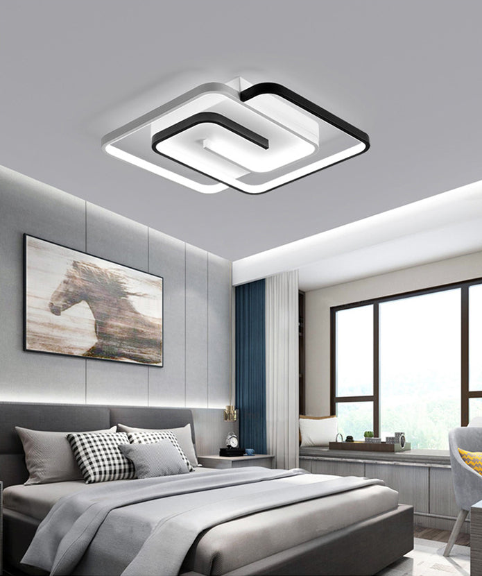 Modern Style Square Flush Mount Ceiling Lights Aluminum Black Led Semi Flush Ceiling Lights