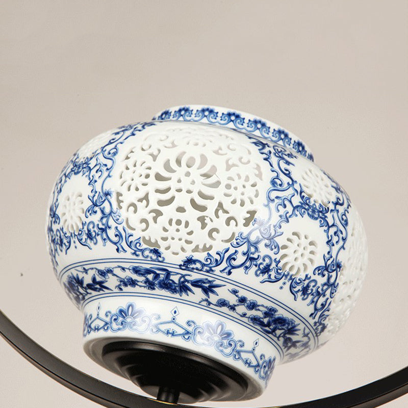 Wit glazen bol hanglampje met metalen kooi, hangende lamp met 1 lampje in Chinese stijl