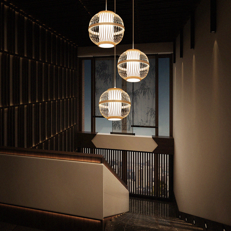 Coste de suspensión de bambú de 1 luces Ligera japonesa Mini colgante para sala de té