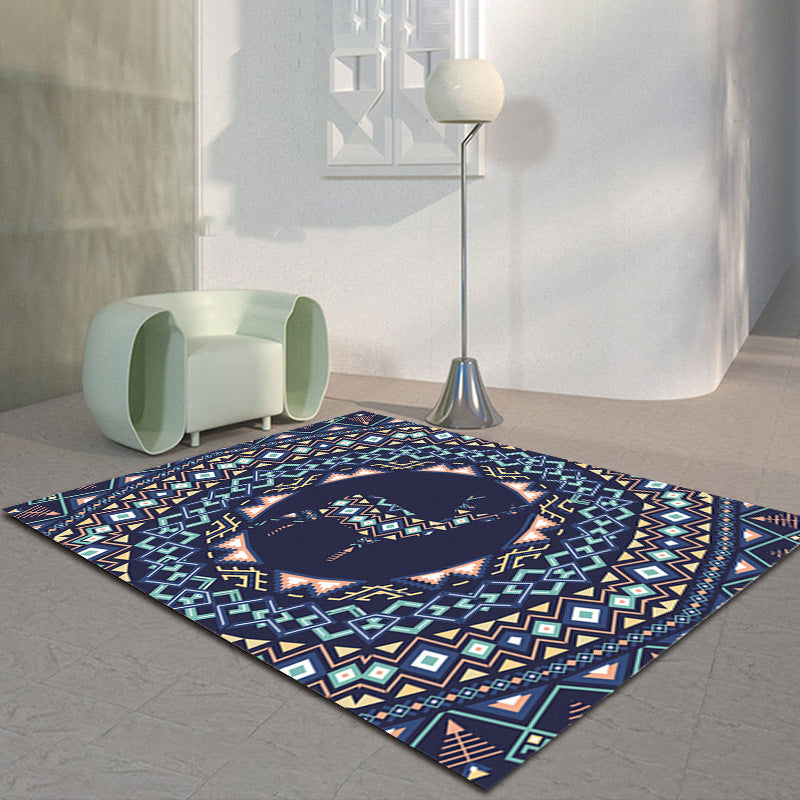Blue Moroccan Rug Polyester Graphic Rug Non-Slip Backing Indoor Rug for Home Decor