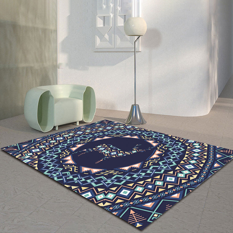 Tapis marocain bleu tapis graphique en polyester