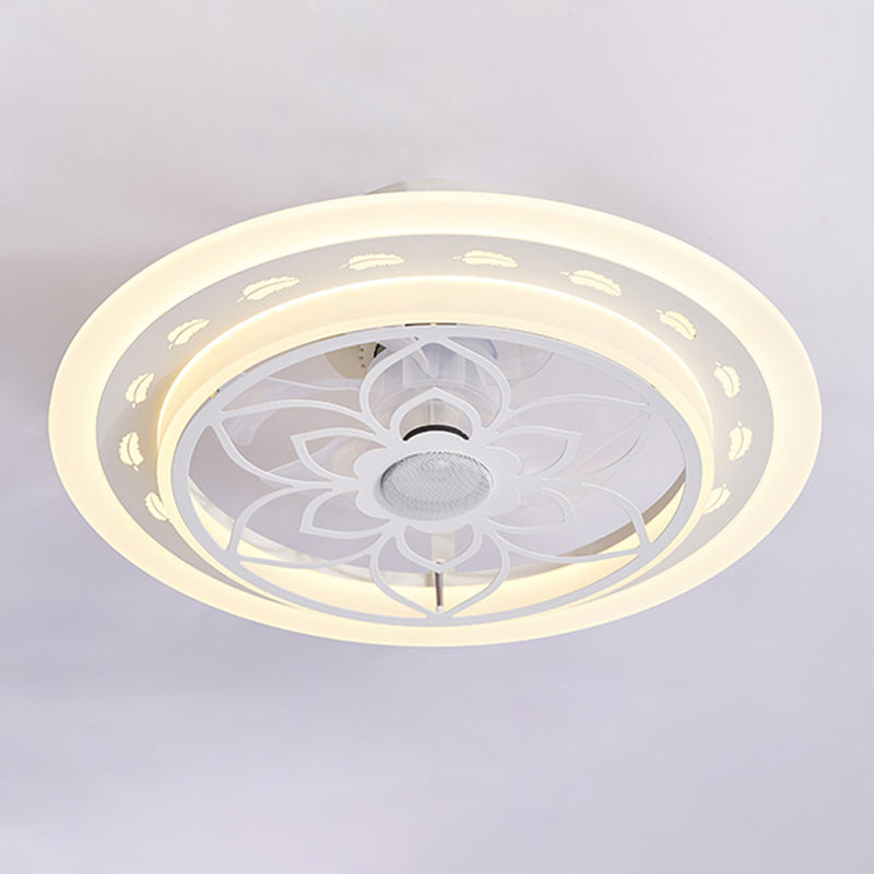 Smart Bluetooth Music Round Fan Lamp Minimalist Acrylic Bedroom Semi Flush Light in White