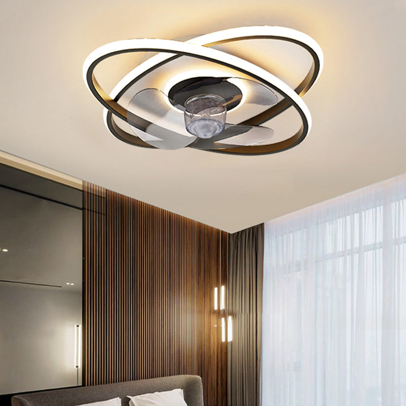 Black-White Circular Fan Lighting Simplicity Metal LED Semi Flush Light for Bedroom