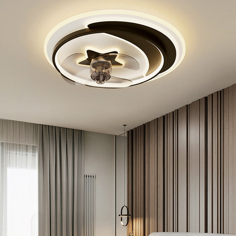 Black-White Circular Fan Lighting Simplicity Metal LED Semi Flush Light for Bedroom