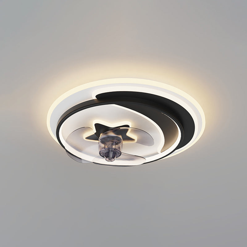 Black-White Circular Fan Lighting Simplicity Metal LED Semi Flush Light for Bedroom