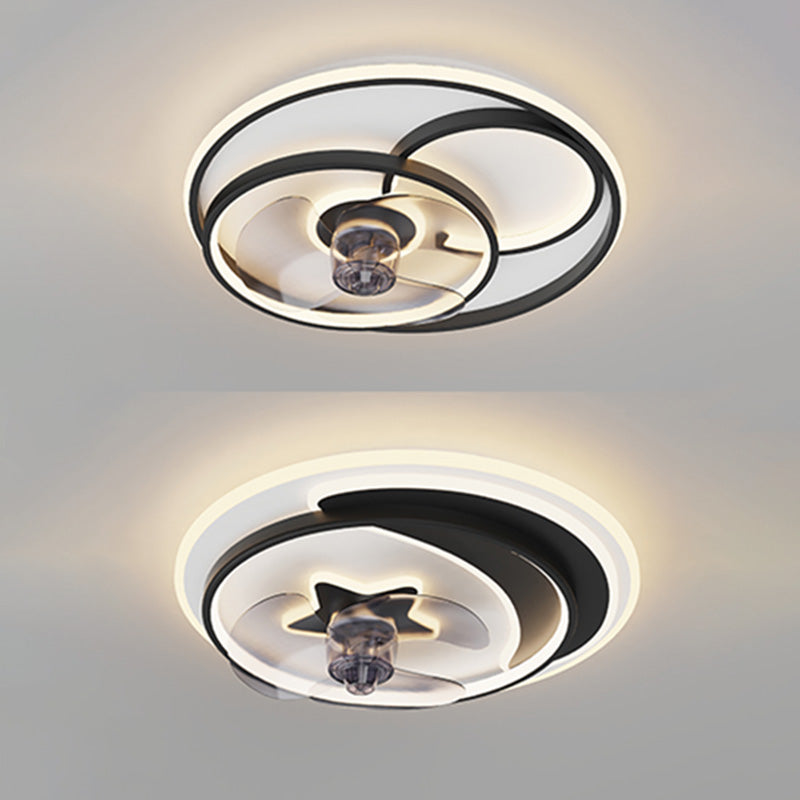 Black-White Circular Fan Lighting Simplicity Metal LED Semi Flush Light for Bedroom