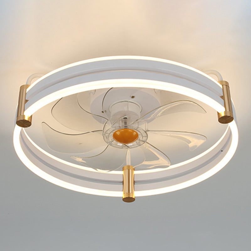 Simple Loop Shaped Fan Lamp Acrylic Bedroom Semi Flush Mount LED Light