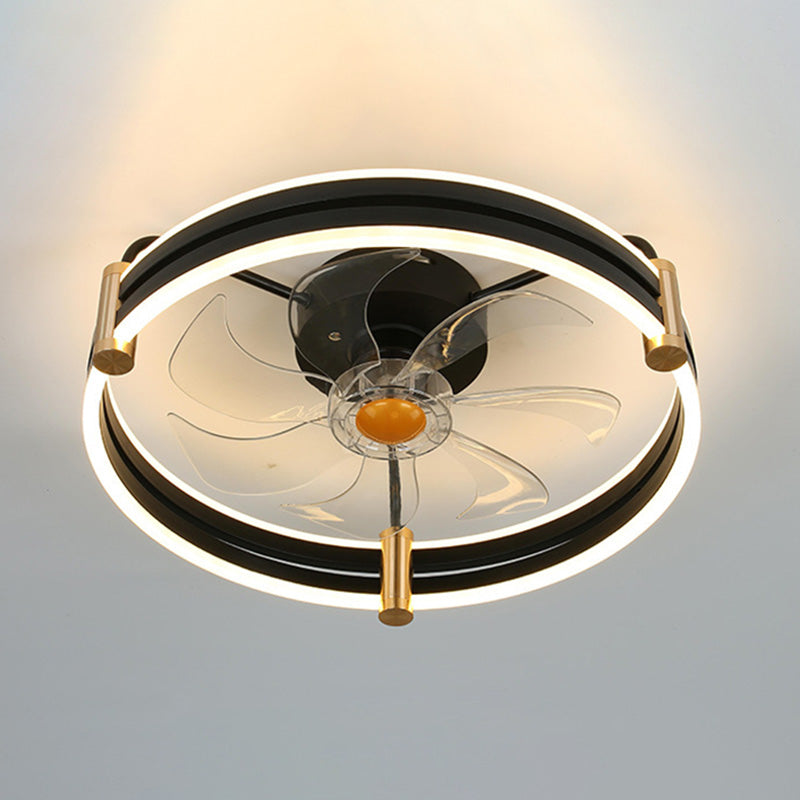 Simple Loop Shaped Fan Lamp Acrylic Bedroom Semi Flush Mount LED Light