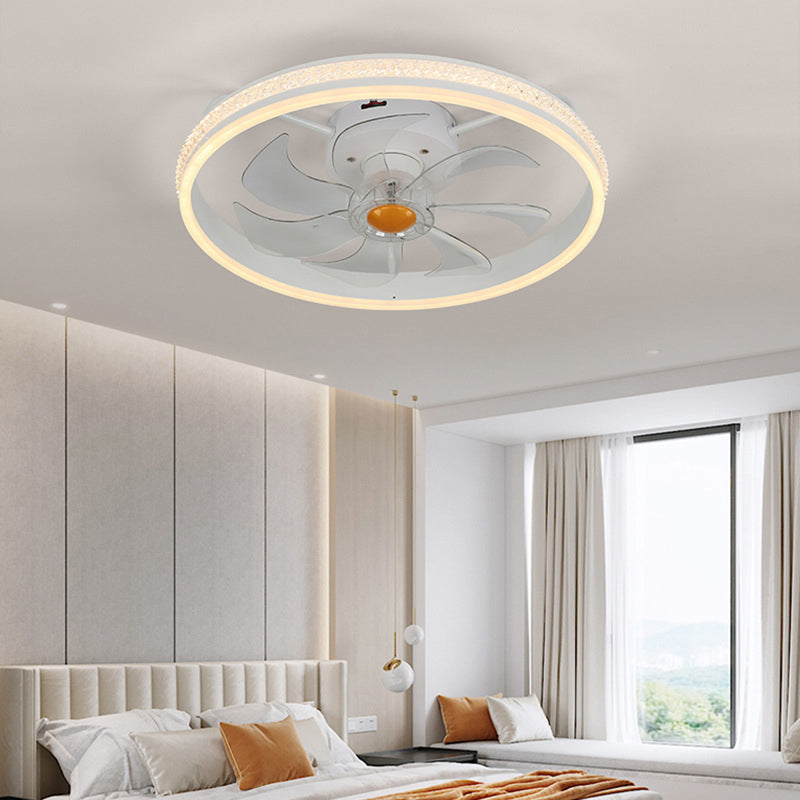 Simple Loop Shaped Fan Lamp Acrylic Bedroom Semi Flush Mount LED Light