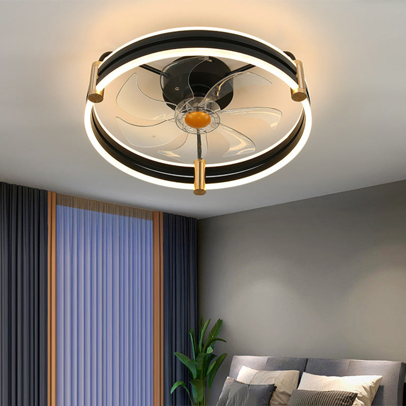 Simple Loop Shaped Fan Lamp Acrylic Bedroom Semi Flush Mount LED Light