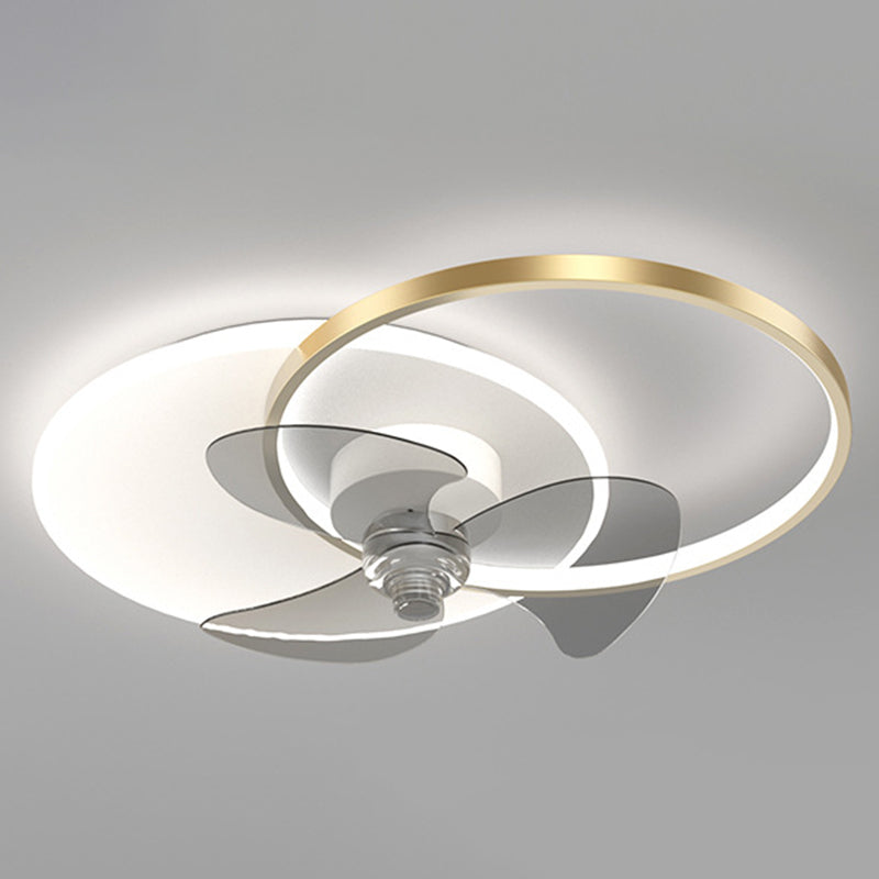 Dual Circle Fan Light Fixture Minimalist Metal Bedroom LED Semi Flush Ceiling Light