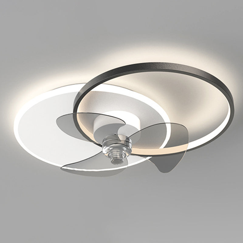 Dual Circle Fan Light Fixture Minimalist Metal Bedroom LED Semi Flush Ceiling Light