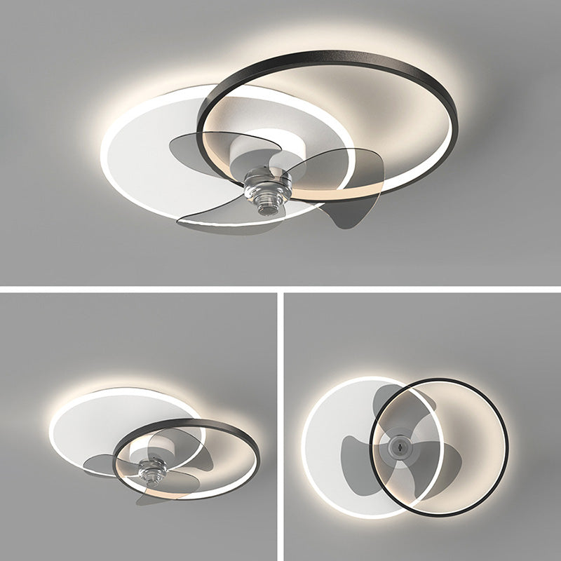 Dual Circle Fan Light Fixture Minimalist Metal Bedroom LED Semi Flush Ceiling Light