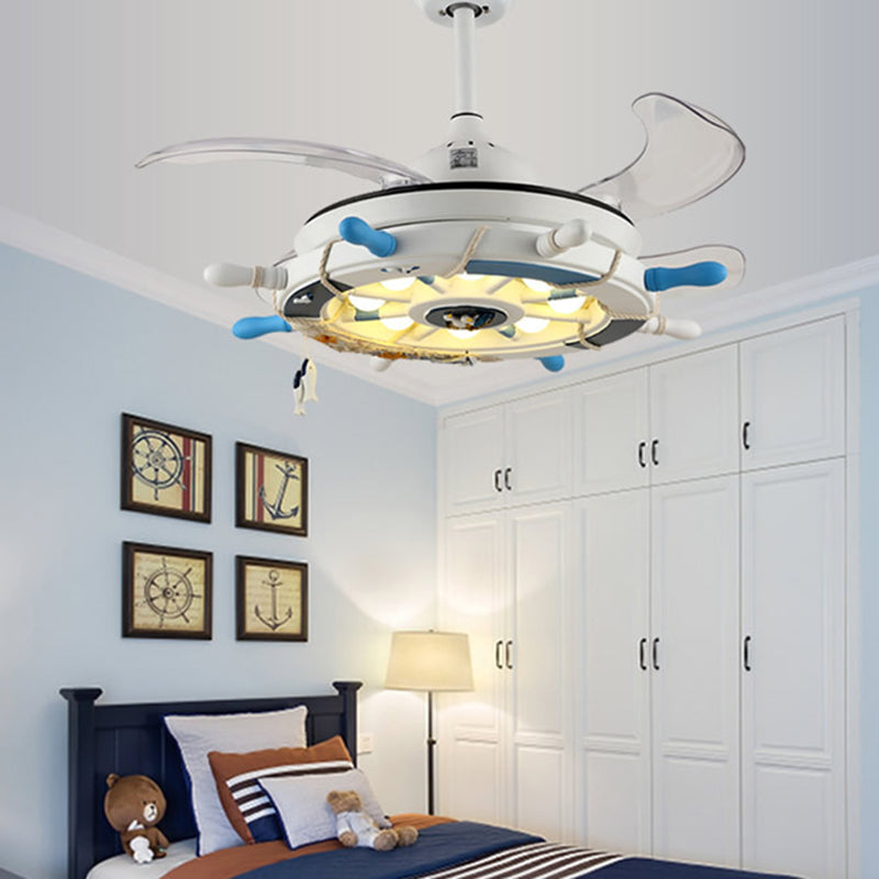 Mediterranean LED Pendant Fan Lighting Rudder Shaped Semi Flush Light with Metal Shade