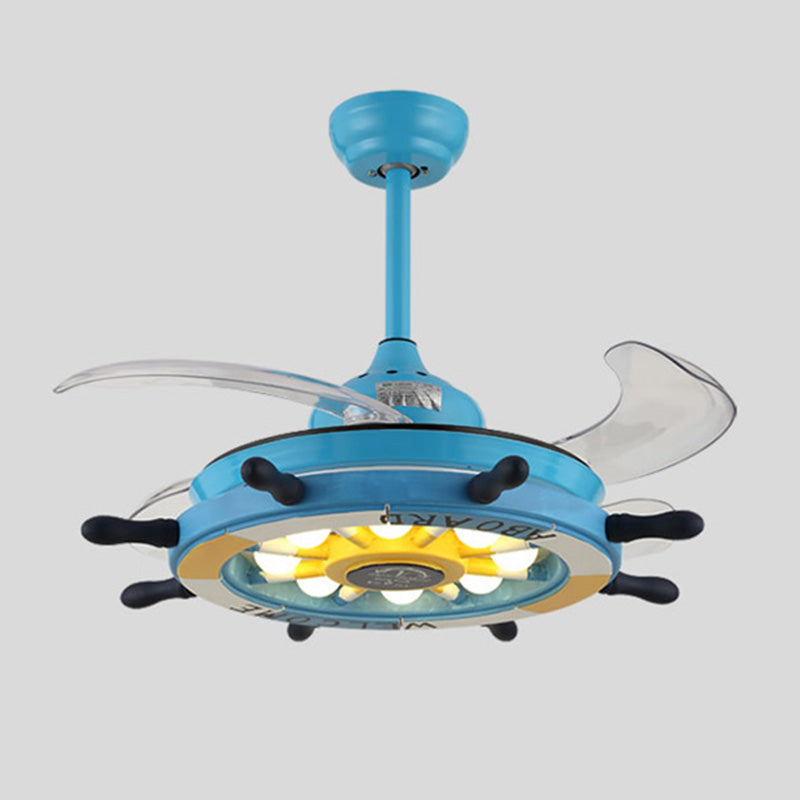 Mediterranean LED Pendant Fan Lighting Rudder Shaped Semi Flush Light with Metal Shade