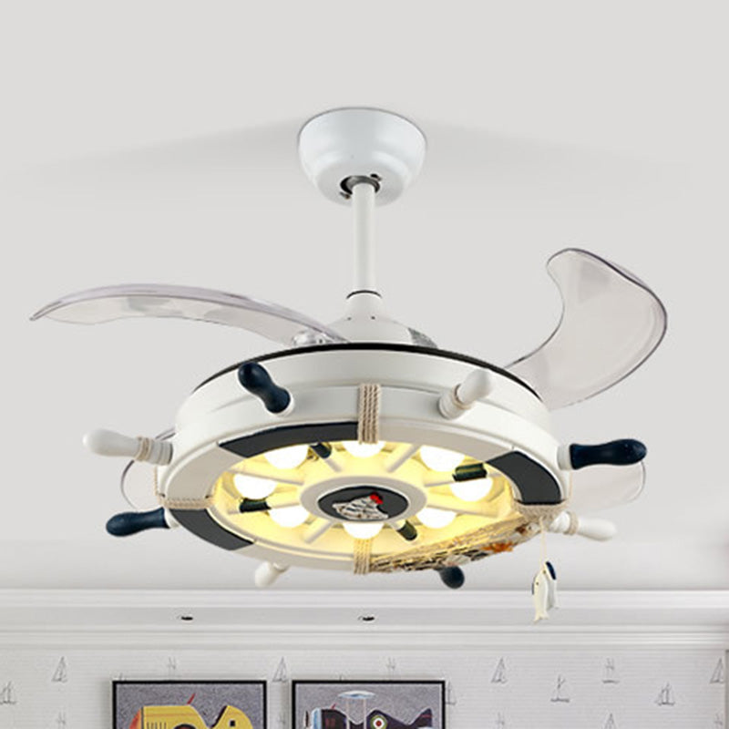 Mediterranean LED Pendant Fan Lighting Rudder Shaped Semi Flush Light with Metal Shade