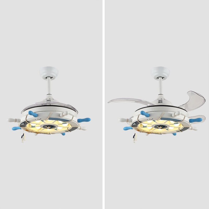 Mediterranean LED Pendant Fan Lighting Rudder Shaped Semi Flush Light with Metal Shade